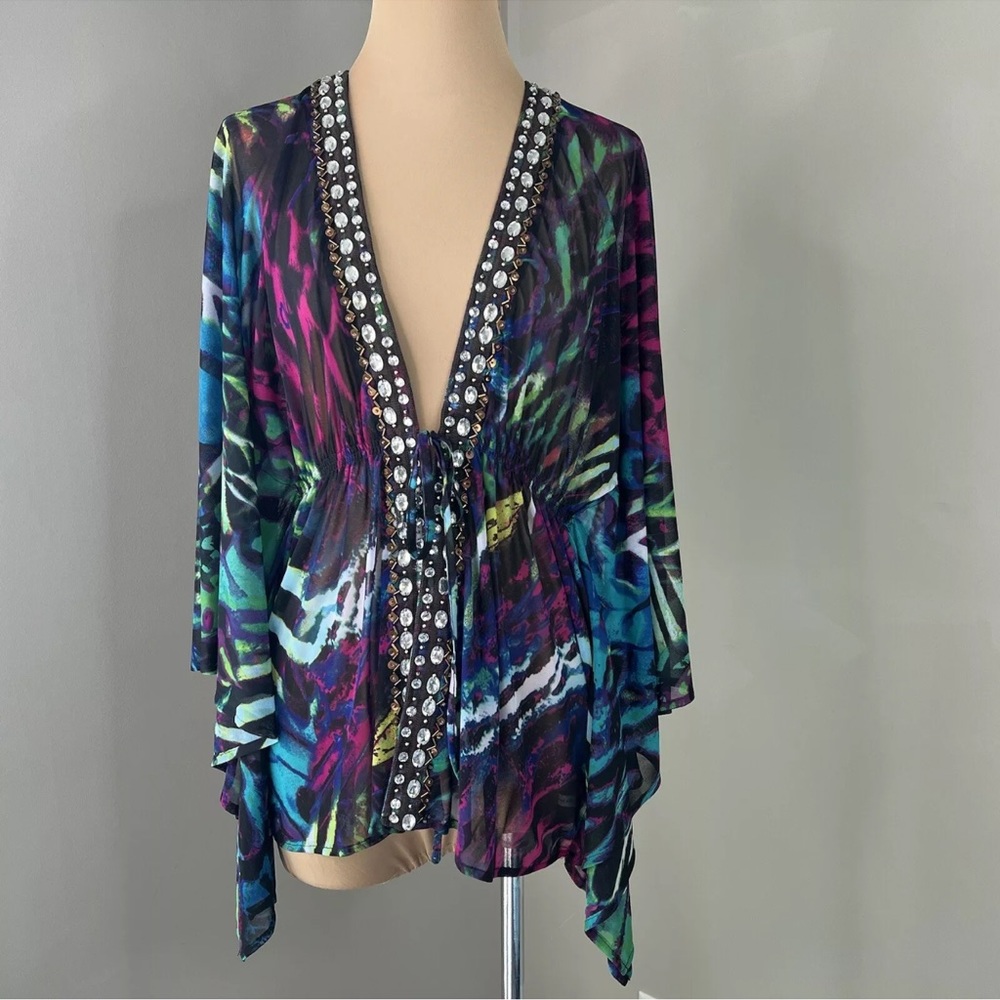 Boston Proper Jeweled Rhinestone Animal Print Mesh Beach Cover up Women's M